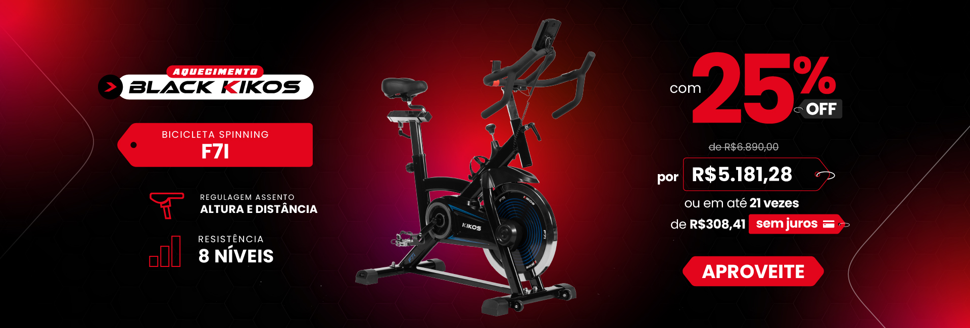 Bicicleta Spinning Kikos F7i com 25% de desconto a vista ou em até 21 vezes sem juros